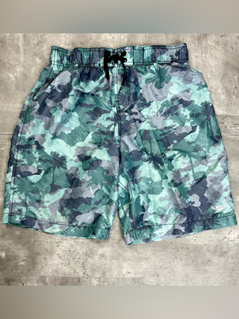 Speedo Boys XL Swim Trunks Camo Palm Tree Print – Quick Dry Shorts